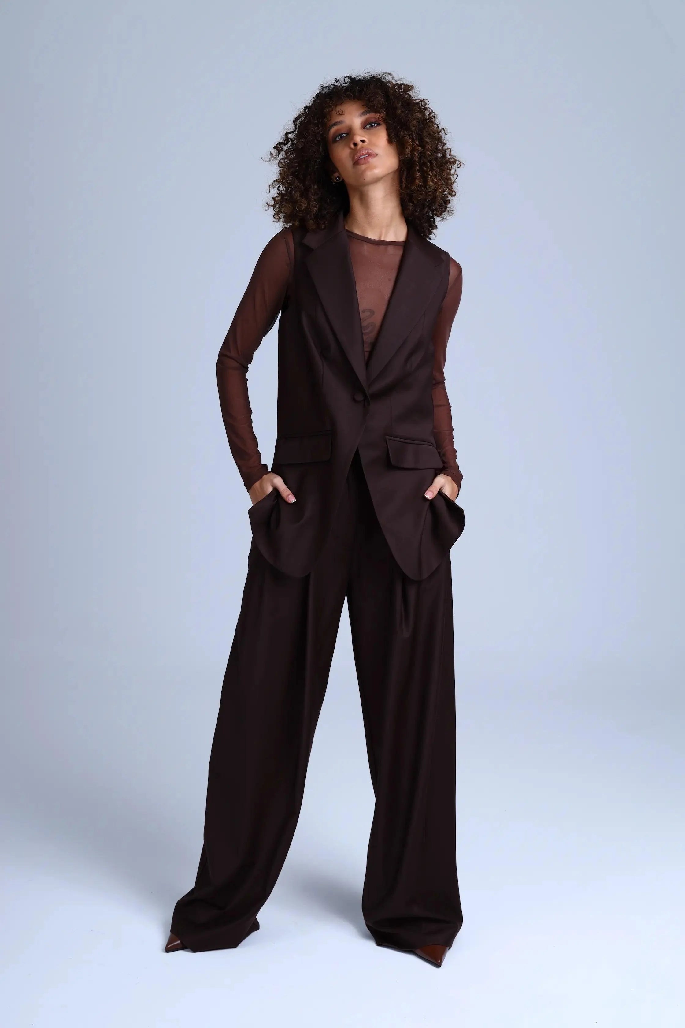 Monica Italian Design Brown Virgin Wool Suit