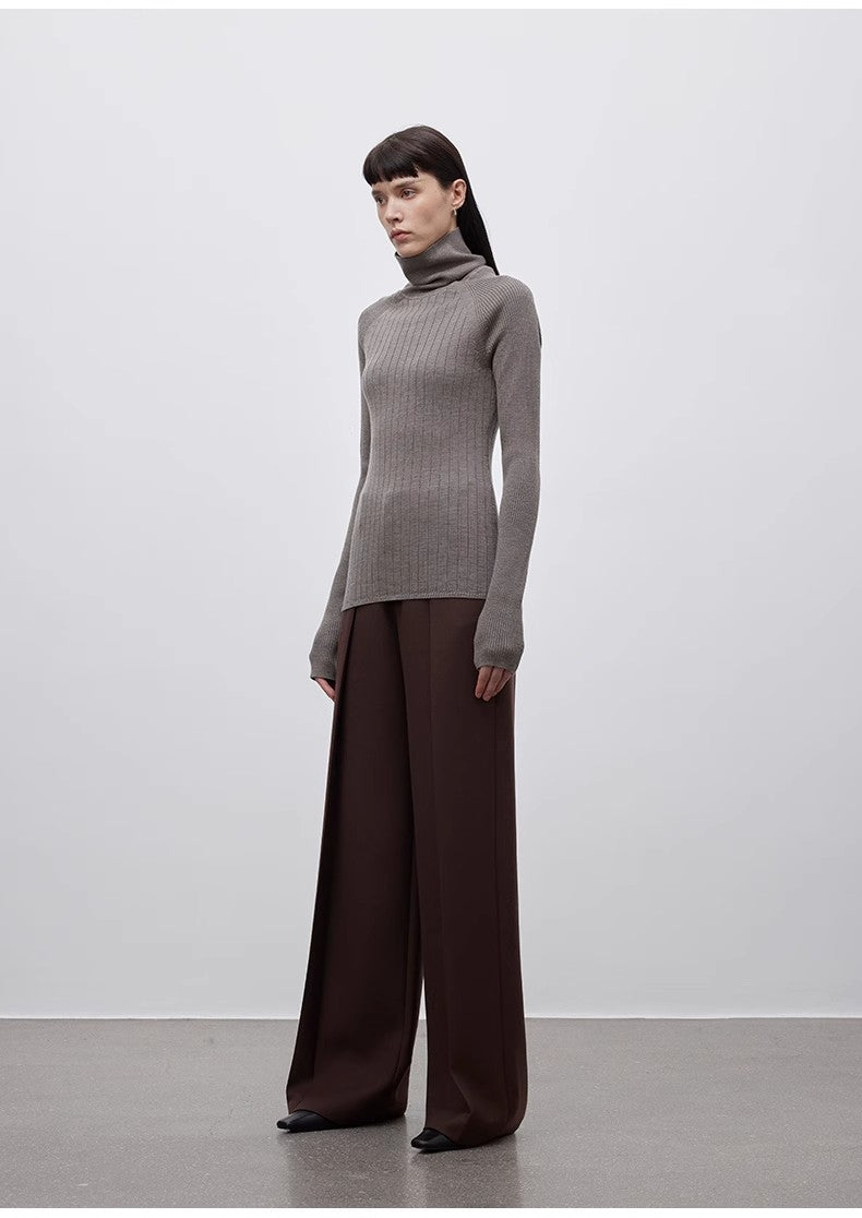 Imported wool pleated high-waisted straight-leg all-match slimming suit trousers for women