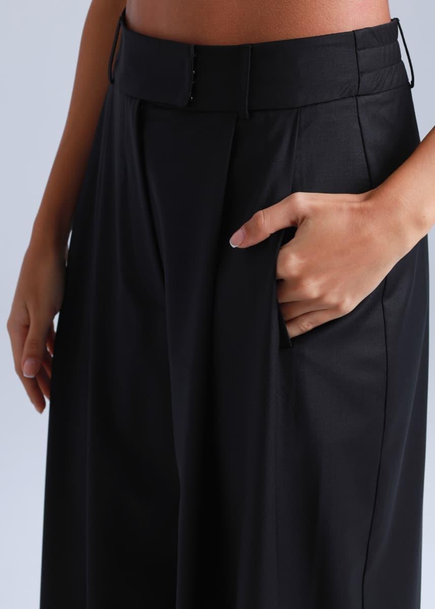 Liza Suit Wide Style Black Virgin Wool Pants