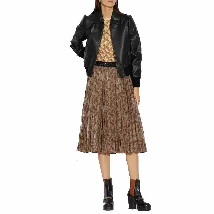 Women’s Black Short Leather Bomber Jacket