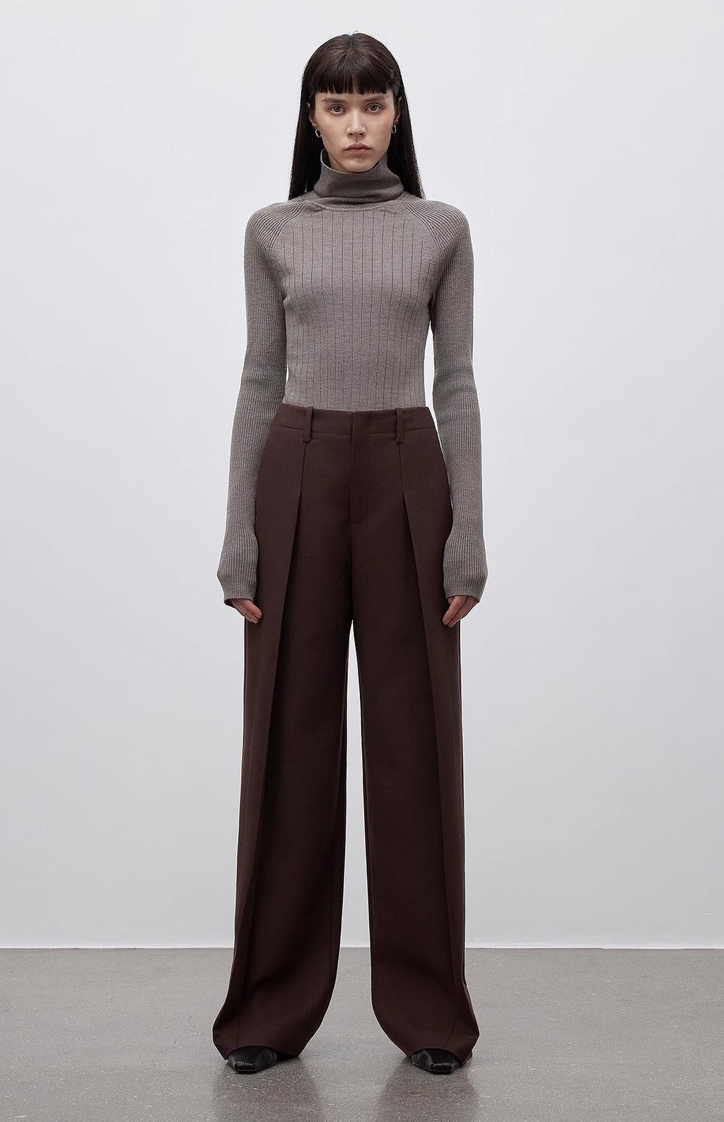 Imported wool pleated high-waisted straight-leg all-match slimming suit trousers for women