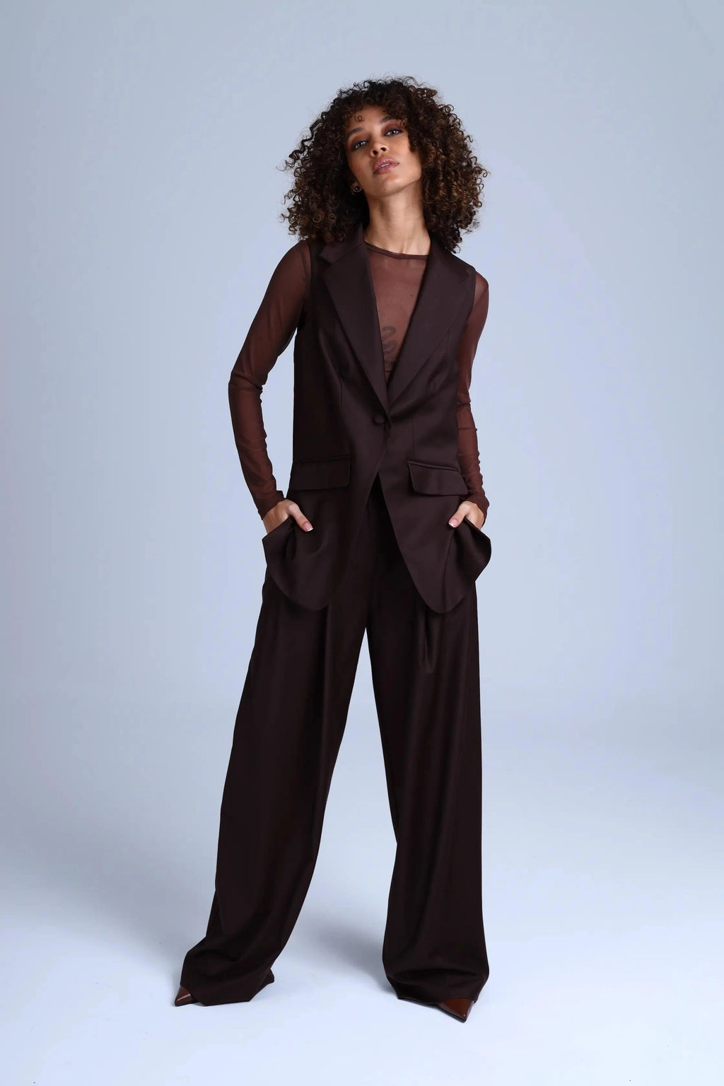 Monica Italian Design Brown Virgin Wool Suit